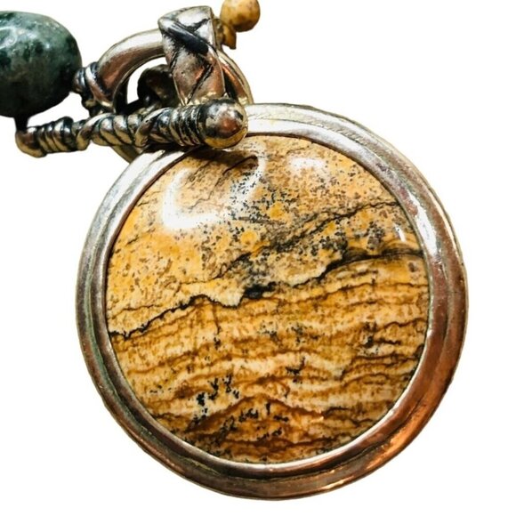 Womans Necklace Rainforest Picture Jasper Reversible Sterling Silver Pendant - Picture 3 of 3